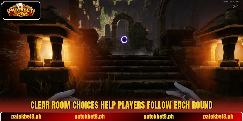 Clear room choices help players follow each round