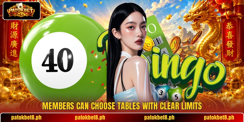 Members can choose tables with clear limits