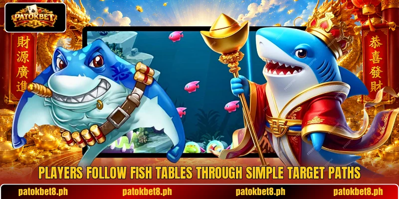 Players follow fish tables through simple target paths Players follow fish tables through simple target paths