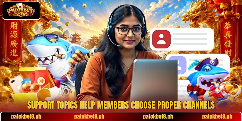 Support topics help members choose proper channels
